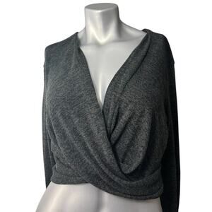 Anthropologie Cropped Sweater Crossover Gray Cropped Small Long Sleeve Knit Boho
